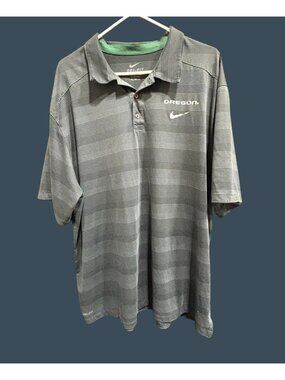Nike Dri-Fit Oregon Polo Shirt Gray Striped Mens Size XL Polyester